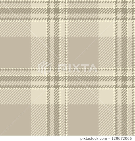 Seamless plaid pattern with woven texture in neutral tones. Classic textile design ideal for backgrounds, apparel, or digital designs. 129672066