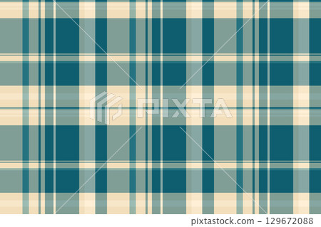 Stylish plaid pattern in teal and beige. Versatile background for design, textile, or graphic projects. Evokes comfort, classic style, and retro themes. Stylish plaid pattern in teal and beige. Versatile background for design, textile, or graphic projects. Evokes comfort, classic style, and retro themes. 129672088