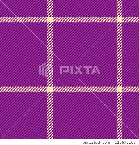 Vibrant purple and cream plaid pattern. Represents heritage, tradition, and cozy textures. Ideal for fashion, backgrounds, or design projects. 129672105
