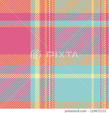 Vibrant plaid pattern in pink, blue, yellow, and orange hues. Ideal for backgrounds, textiles, fashion, and graphic design projects needing a colorful, classic texture. Vibrant plaid pattern in pink, blue, yellow, and orange hues. Ideal for backgrounds, textiles, fashion, and graphic design projects needing a colorful, classic texture. 129672131