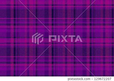 Vibrant purple plaid pattern. Seamless classic tartan design. Perfect for textile prints, backgrounds, or stylish digital designs. A versatile, eyecatching texture. 129672207