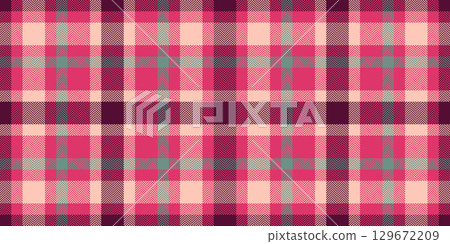 Vibrant textile pattern with a pink  maroon tartan check. Suitable for backgrounds, apparel design, or adding a touch of warmth to creative projects. 129672209