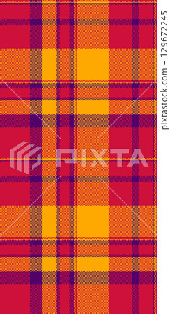 Vibrant autumnal plaid pattern in red, orange, and purple.  Perfect for textile design, fashion, or fallthemed projects. 129672245