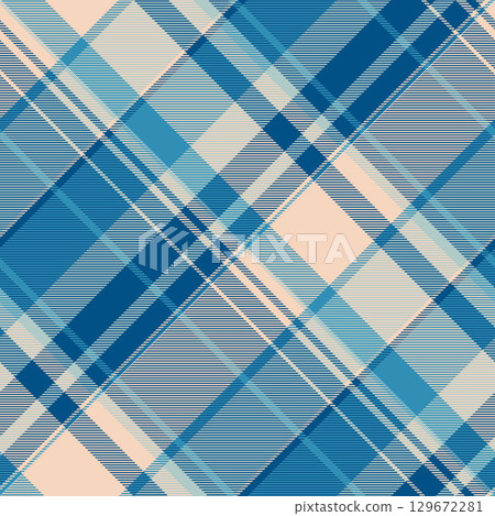 Classic tartan pattern in cool blues and beige. Seamless design ideal for backgrounds, textiles, apparel, and adding a traditional touch. Versatile texture. 129672281