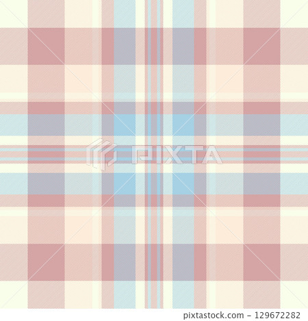 Soft plaid pattern in pastel hues. Versatile textile design for backgrounds, apparel, or web design. Evokes warmth, comfort, and classic style. 129672282