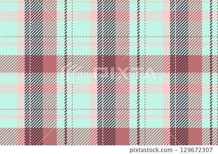 Patterned seamless tartan vector, revival check fabric textile. Hunter texture pattern background plaid in light and red colors. 129672307