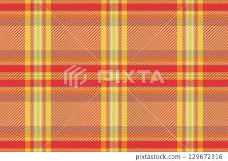 Checking tartan check background, greeting card pattern texture plaid. Scrapbook textile fabric seamless vector in red and glossy gold colors. 129672316