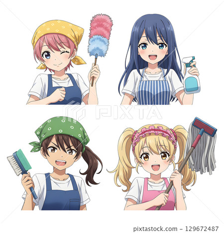 Set of cleaning man staff character cartoon design. Cartoon illustration. 129672487