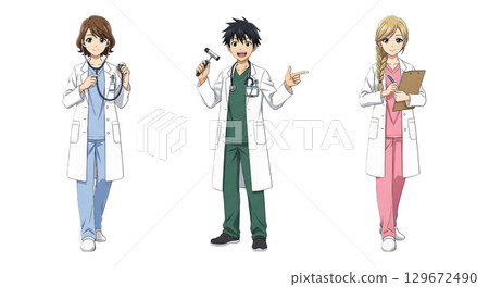 Set of Doctor character design. Cartoon illustration. 129672490