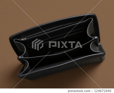 Sleek black leather wallet is open to reveal a well-structured interior. With multiple compartments, it provides organized storage for essentials. Perfect for daily use or gifting Generative AI Sleek black leather wallet is open to reveal a well-structured interior. With multiple compartments, it provides organized storage for essentials. Perfect for daily use or gifting Generative AI 129672840