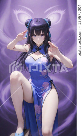 Beautiful fighting girl wearing a Chinese dress 129673004