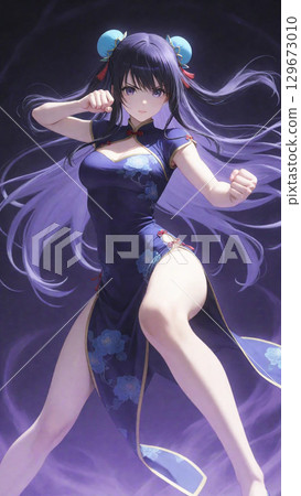 穿著中國服飾的美麗戰鬥女孩 129673010