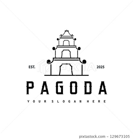 Buddhist culture building pagoda logo vector vintage design simple minimalist illustration 129673105