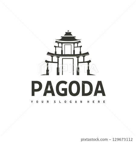 Buddhist culture building pagoda logo vector vintage design simple minimalist illustration 129673112