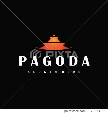 Buddhist culture building pagoda logo vector vintage design simple minimalist illustration 129673113