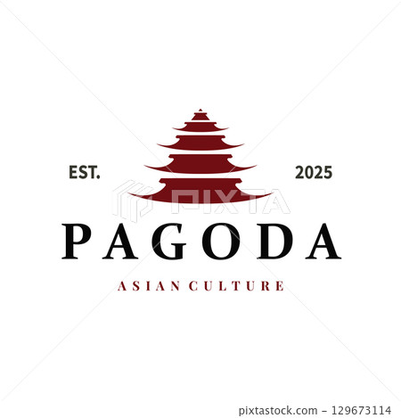 Buddhist culture building pagoda logo vector vintage design simple minimalist illustration 129673114