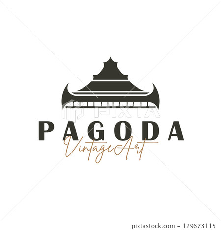 Buddhist culture building pagoda logo vector vintage design simple minimalist illustration Buddhist culture building pagoda logo vector vintage design simple minimalist illustration 129673115
