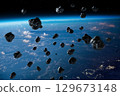 Earth and asteroids in the space. Earth's atmosphere. 129673148
