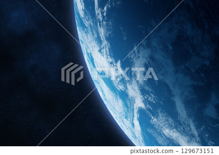 Planet with world ocean and clouds. Earth. Space. 129673151