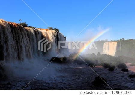 Iguazu Falls, Devil's Throat with a Rainbow, World Heritage Site, Brazilian Side, Brazil, South America 129673375