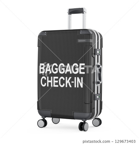 Baggage check-in concept with suitcase. 3D rendering Baggage check-in concept with suitcase. 3D rendering 129673403