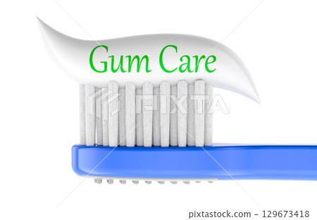 Toothbrush with gum care toothpaste. 3D rendering 129673418