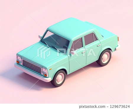 A close-up of a car in three dimensions using isometric design 129673624
