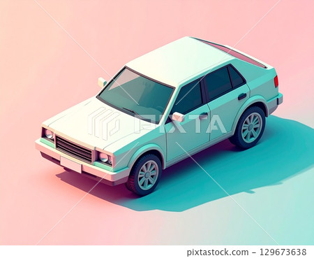 A close-up of a car in three dimensions using isometric design 129673638
