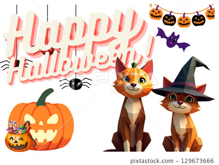 萬聖節快樂！兩隻貓咪裝扮完畢！明信片 129673666