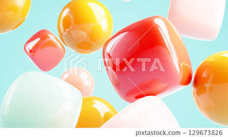 3D abstract design background with floating pop cubes and spheres 129673826