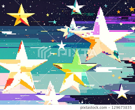 Glitch noise background with shining stars at night 129673835