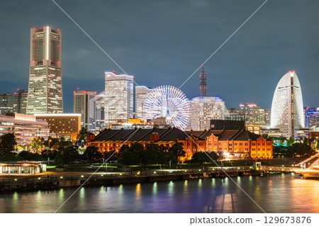 Yokohama Night View Red Brick Warehouse and Minatomirai Yokohama Night View Red Brick Warehouse and Minatomirai 129673876