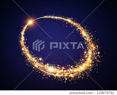 神奇的閃閃發光的光跡和奇妙的火花漂浮在黑暗背景上的插圖 129674782