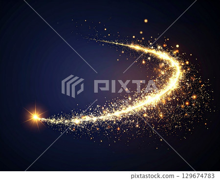 神奇的閃閃發光的光跡和奇妙的火花漂浮在黑暗背景上的插圖 129674783