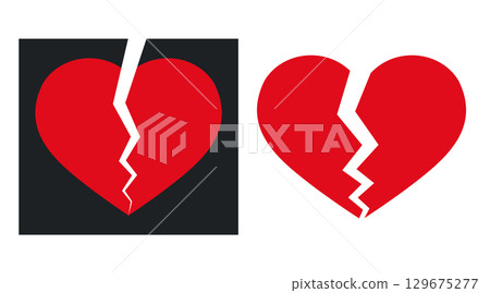 Two Broken Hearts Icon, Representing Sadness and Loss. 129675277