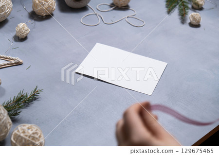 Christmas tree Sustainable Christmas preparation Diy process of making handmade greeting cards. Step by step activity for children. Inclusive and responsible stress relief holiday hobby Christmas tree Sustainable Christmas preparation Diy process of making handmade greeting cards. Step by step activity for children. Inclusive and responsible stress relief holiday hobby 129675465