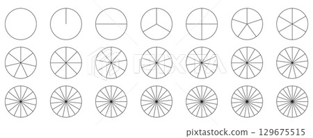 Sector divided the circle on the equal part. Diagram wheel parts. Pie chart template. Sector divided the circle on the equal part. Diagram wheel parts. Pie chart template. 129675515