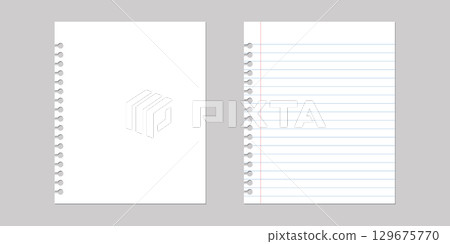 Realistic illustration of a paper from a workbook with shadow. Vector illustration. 129675770