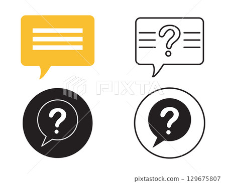 Question mark icons in various styles, representing inquiry and communication. Question mark bubble icon. Question mark icons in various styles, representing inquiry and communication. Question mark bubble icon. 129675807