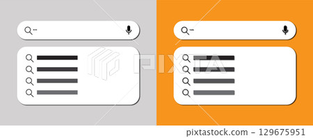 Modern search bar and list interface design. Internet browser search address and navigation bar. Modern search bar and list interface design. Internet browser search address and navigation bar. 129675951