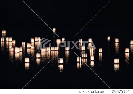 Lanterns floating on the water Kasagi Lantern Floating Festival 129675995