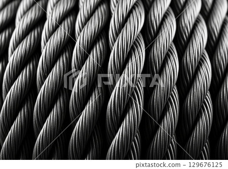 Abstract Black and White Twisted Metal Rope Texture 129676125