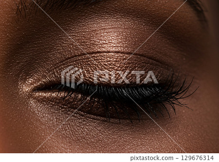 Closeup of Brown Eye with Bronze Makeup 129676314