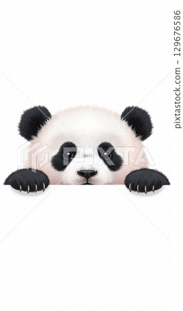 Cute Panda Cub Peeking Over White Banner 129676586