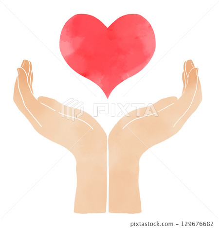 Watercolor illustration of hands holding a heart 129676682