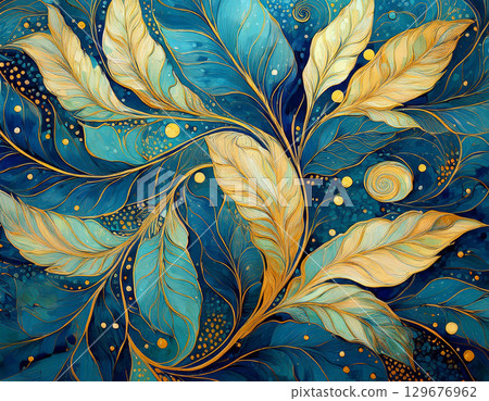 彩葉圖案藍色背景 129676962
