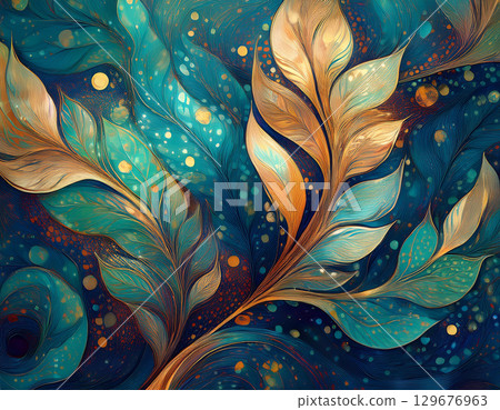 彩葉圖案藍色背景 129676963