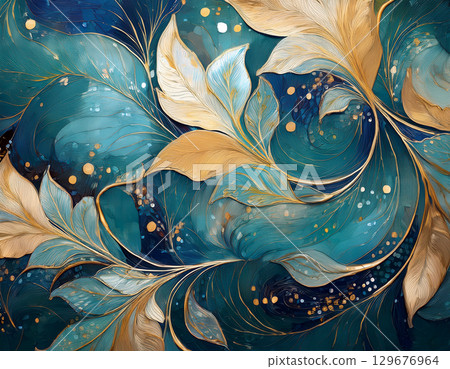 彩葉圖案藍色背景 129676964