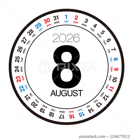 August 2026 circular calendar 129677012