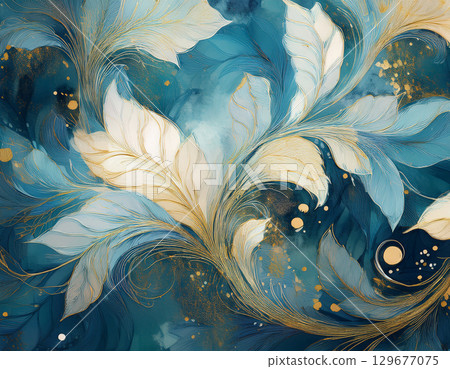 Colorful leaf pattern blue background Colorful leaf pattern blue background 129677075